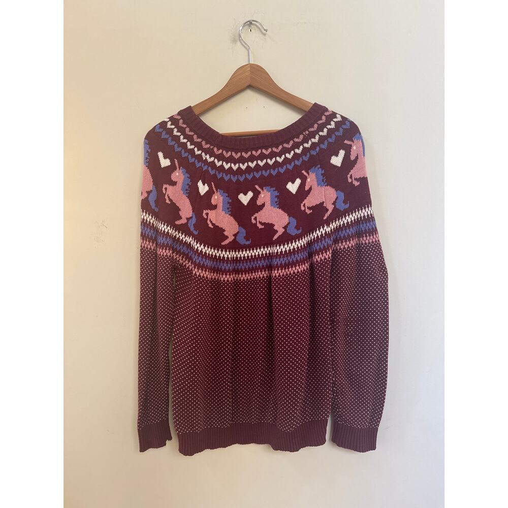 ModCloth XL Unicorn Sweater Pullover Whimsical Fairy Core Novelty Intarsia Red - Picture 5 of 5